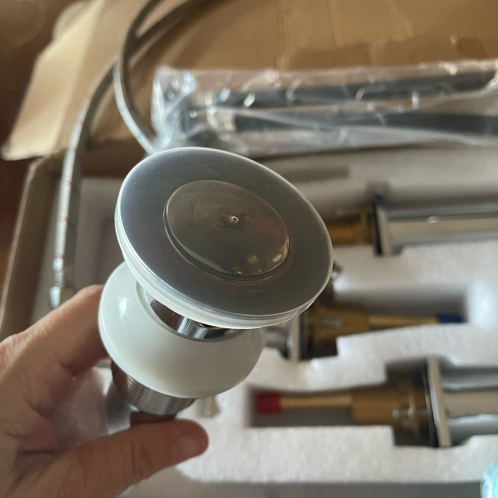 NIB Lavatory Mr Faucet Widespread Sink 3 Hole
2 Handle Bathroom Chrome pop drain - Picture 7 of 12